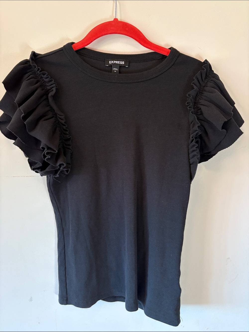 Express Black Ruffle Short Sleeve Tee